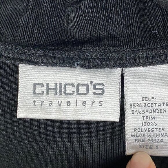 Chicos Travelers Jacket Womens 1 US Medium Slinky Knit Full Zip Contrast Pockets - Picture 4 of 8